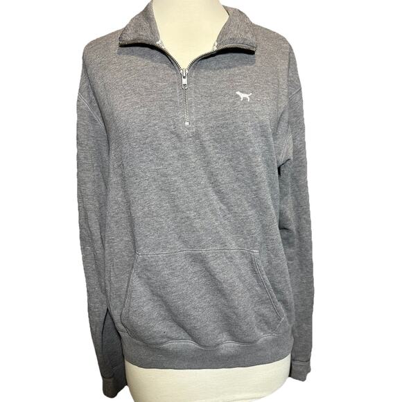 PINK Victoria's Secret Pullover Sweatshirt Women's XS Quarter Zip Gray 86 Logo - Picture 1 of 10